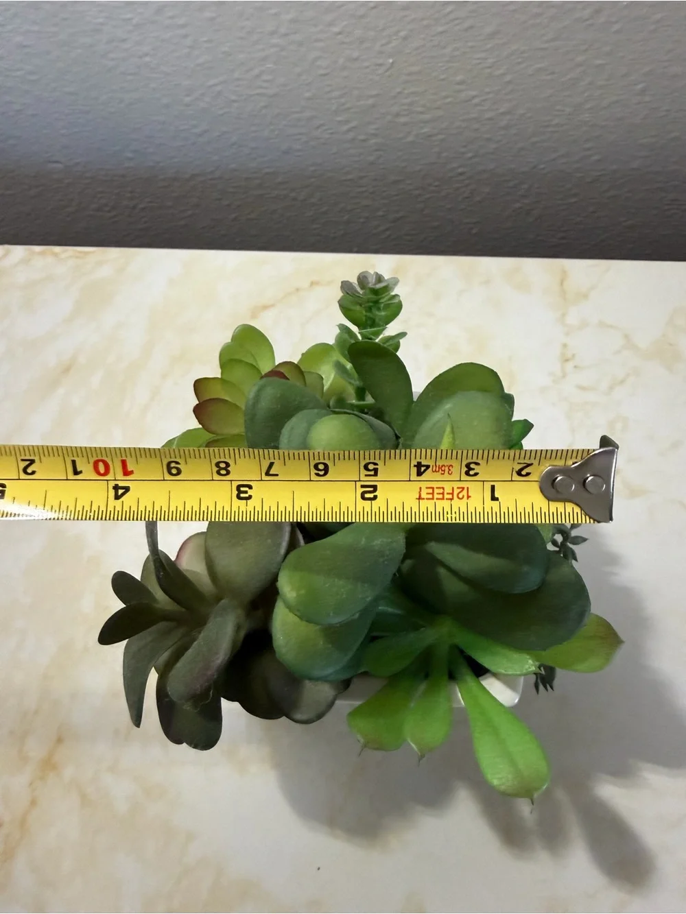 Faux Succulent Arrangement in White Ceramic Pot (Excellent Condition)
